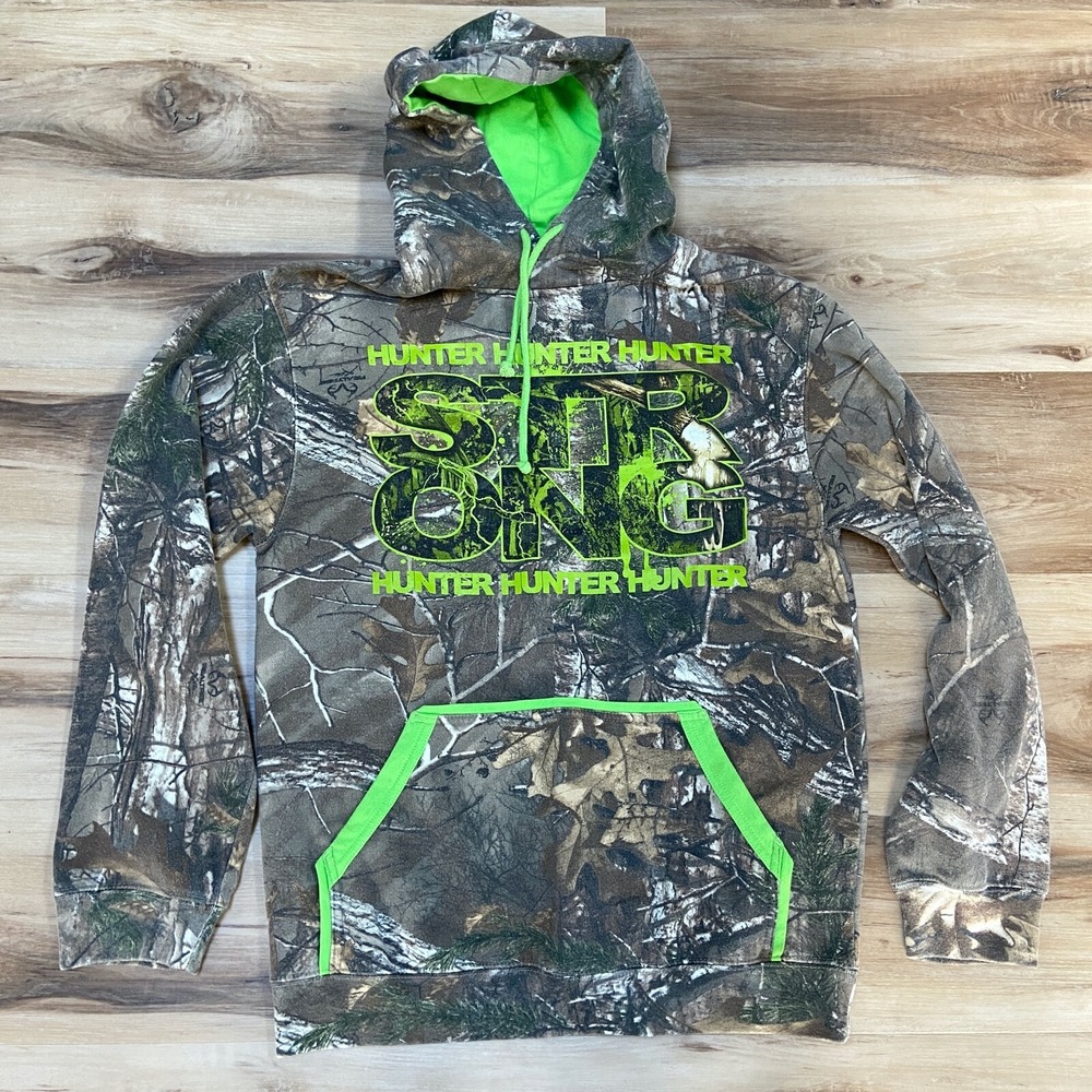 Buck Wear Hoodie Mens Medium Realtree Camo Hunter Strong Graphic Fleece Brown
